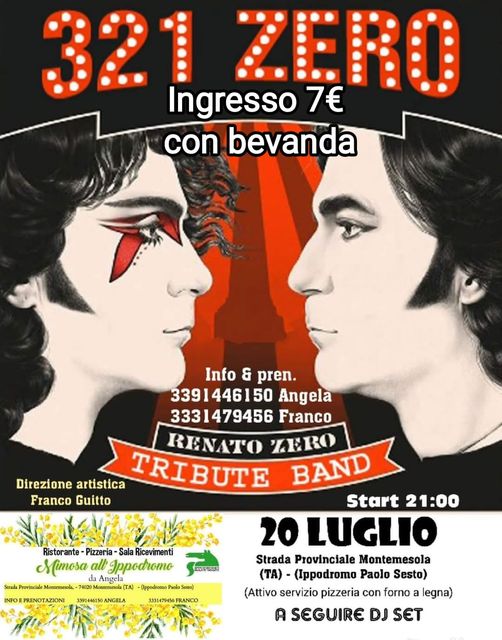 Vi aspettiamo giovedì con il
 tributo band RENATO ZERO 
321 Zero Tribute Band 
M…