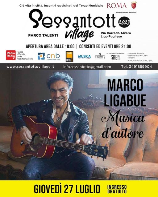 Giovedì 27 luglio, dalle 21, il bravissimo Marco Ligabue sul nostro palco 
Marco…