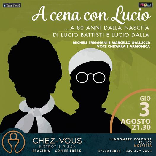 Stasera Molfetta canta Lucio!!!
 info tavoli 349 4297693