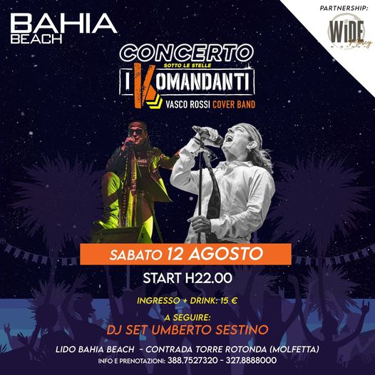 Questosabato 12 agosto al BAHIA BEACH di MOLFETTA ,evento straordinario, in conc…
