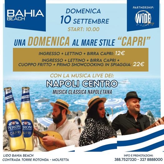 DOMENICA 10 SETTEMBRE al BAHIA BEACH di MOLFETTA, salutiamo la bella stagione co…