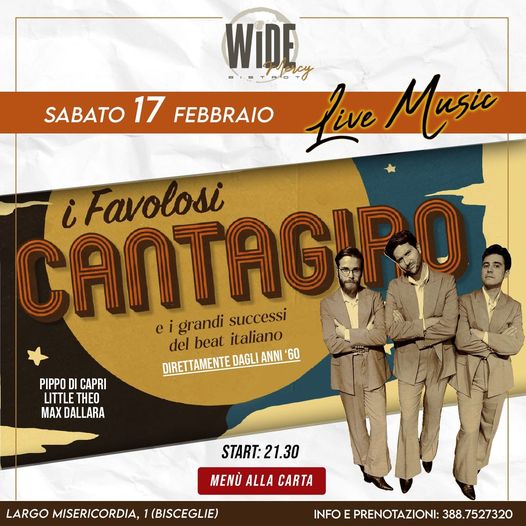 STASERA Sabato 17 febbraio al wide bistrot
 La Cena Spettacolo Live 
 dal vivo i…