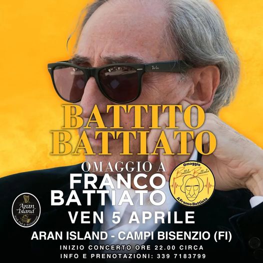 𝐁𝐚𝐭𝐭𝐢𝐭𝐨 𝐁𝐚𝐭𝐭𝐢𝐚𝐭𝐨
𝐕𝐄𝐍𝐄𝐑𝐃𝐈 𝟓 𝐀𝐏𝐑𝐈𝐋𝐄 saremo all’Aran Island a Campi Bisenzio (FI)
P…