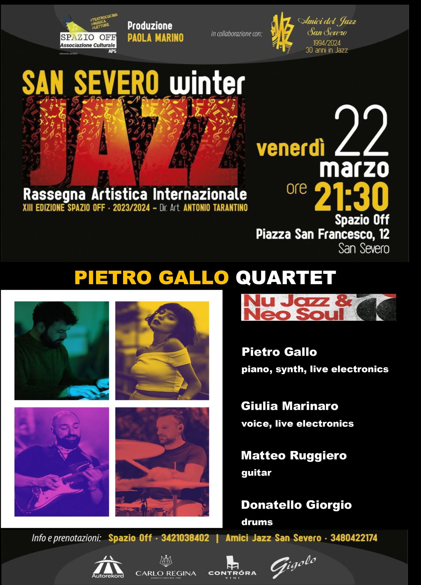 Nuove Sonorità Domani Venerdì 22 Marzo – H. 21,30 
SAN SEVERO WINTER JAZZ FEST 
…