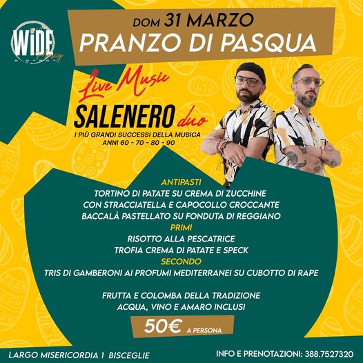 Domenica 31 marzo al Wide Bistrot
Il Pranzo Spettacolo live di PASQUA 
Musica da…