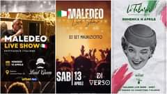 Potrebbe essere un'immagine raffigurante ‎2 persone e ‎il seguente testo "‎MALEDEO we Show Tebarn EXPÉRIENCE SICINL SICIYONNE NNE DOMENICA DOMENICAAPRILI 14 APRILE MALEDEO LIVE SHOW SPETTACOLO ITALIANO DJ SET MAURIZIOTTO ه VENERDI 0O 12 APRILE Palermo viaEnricoParisi,30 urban face Lord Green SAB|13 13 APRILE DI Σ WEEKAND Good Gortibe ibe MALEDEO MALEDEOLIVESHOW+DISET LIVE SHOW DISET TABARIN VIA CHIAVETTIERI, PALERMO‎"‎‎