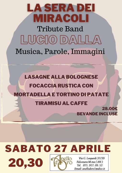 sabato 27 aprile a Falconara M.ma Cena /Concerto Live della Band – La sera dei…