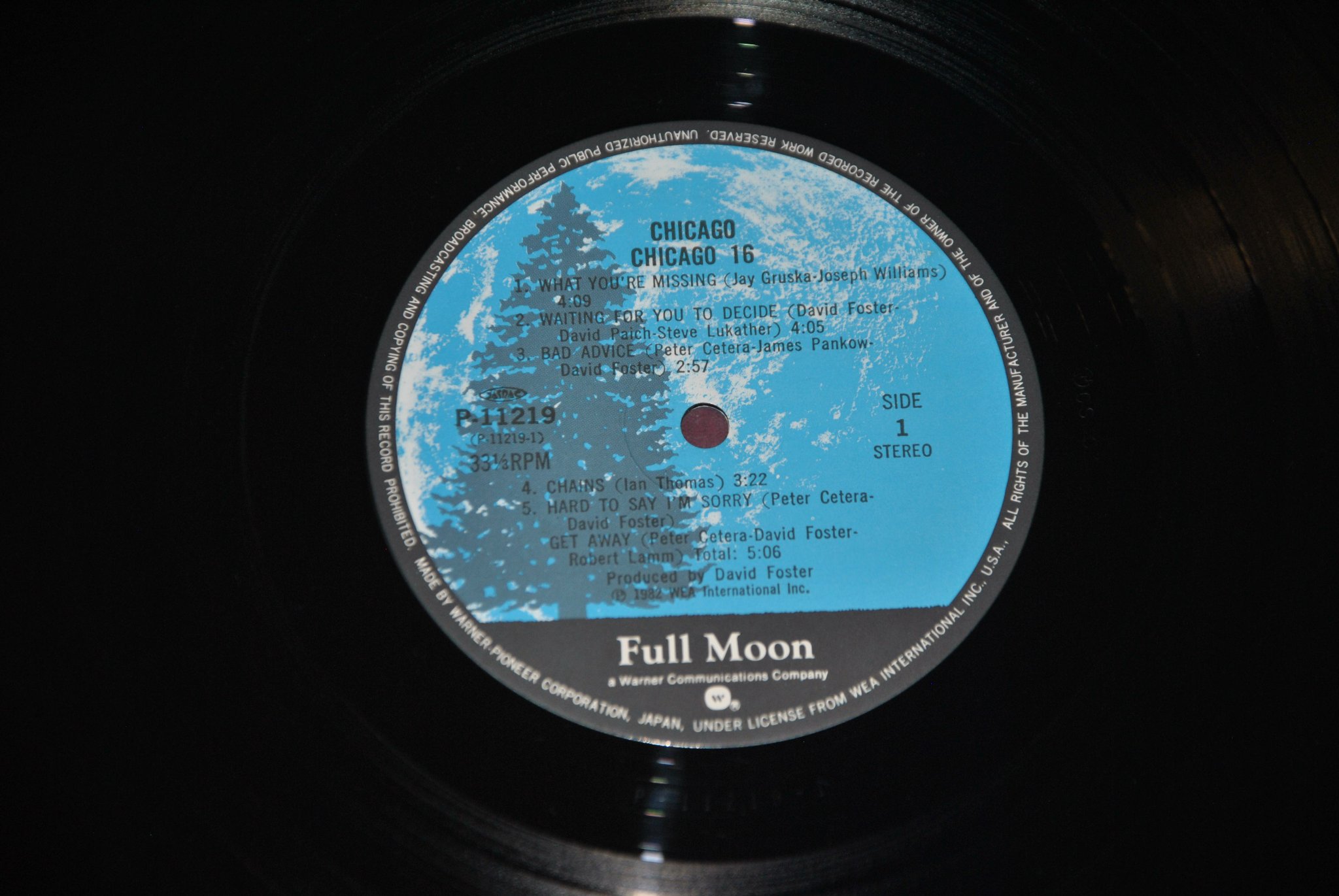 CHICAGO – 16 – FULL MOON P-11219 1982 – JAPAN NM LP OBI – HARD TO SAY I’M SORRY
…