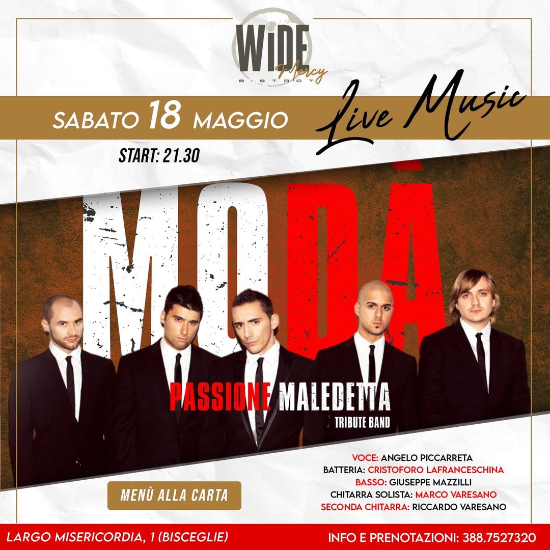 Sabato 18 maggio al Wide bistrot 
ultimo evento live del 2023/24
La Cena Spettac…