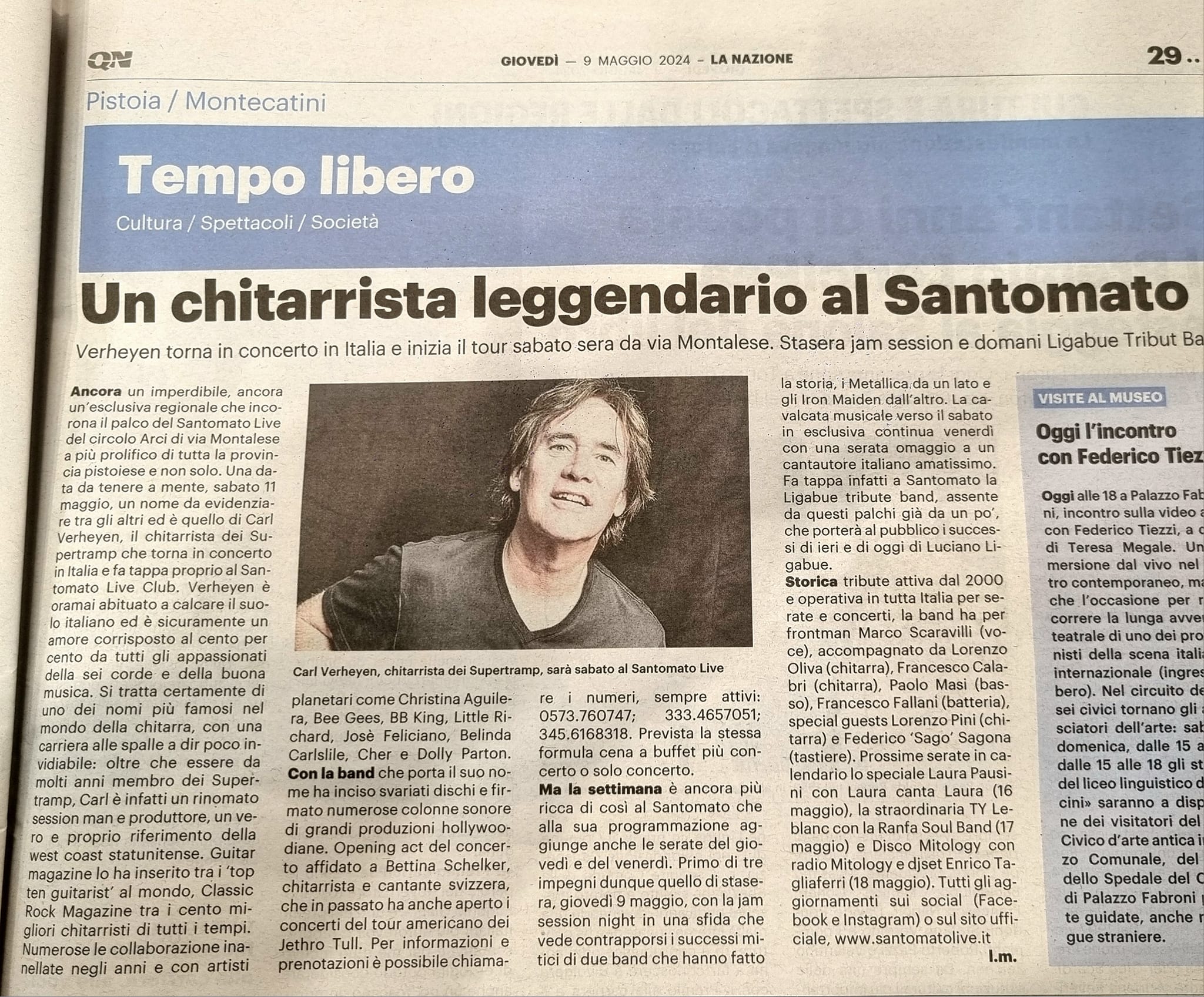 CARL VERHEYEN AL SANTOMATO LIVE 
Sabato 11 Maggio, Carl Verheyen uno dei più gra…