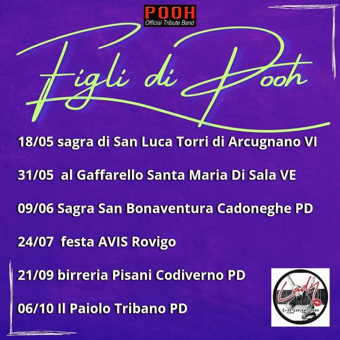 Figli di Pooh   
 𝑻𝒓𝒊𝒃𝒖𝒕𝒆 𝑩𝒂𝒏𝒅 𝑺𝒉𝒐𝒘
 GRANDI EMOZIONI NELLA TUA PIAZZA!
 Il modo…