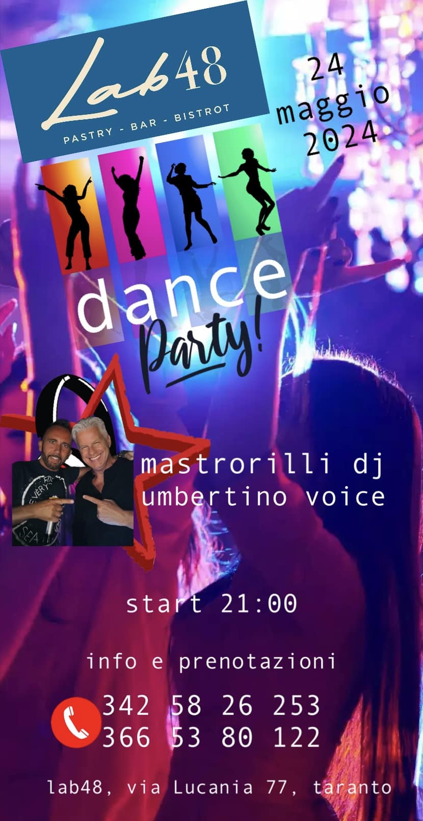 𝐕𝐞𝐧𝐞𝐫𝐝𝐢 𝟐𝟒 𝐌𝐚𝐠𝐠𝐢𝐨
Lab 48 Dance Party

Dopo una settimana di lavoro, vieni a vive…