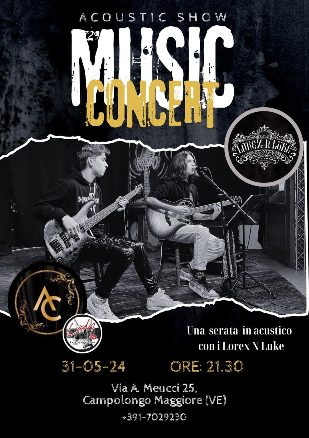 VENERDÌMusic Concert acustic show con Lorex N Luke 
 Cena con  con PANBURHER fat…