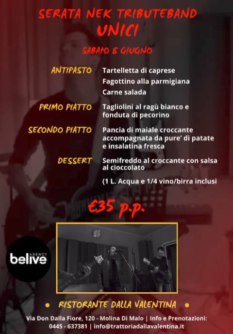 Sabato gli Unici ritornano al Ristorante Dalla Valentina a Molina di Malo prov d…