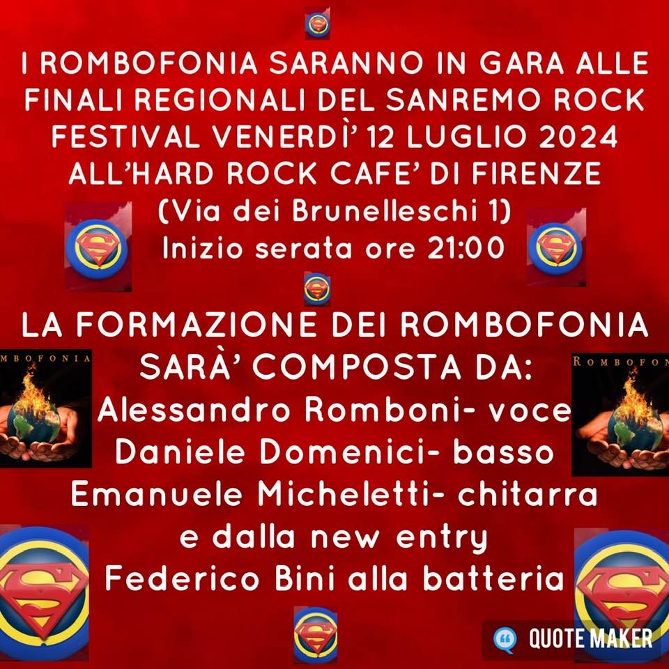 I ROMBOFONIA IN GARA AL SANREMO ROCK FESTIVAL ( Finali Regionali)!!! !!!!
 #quot…