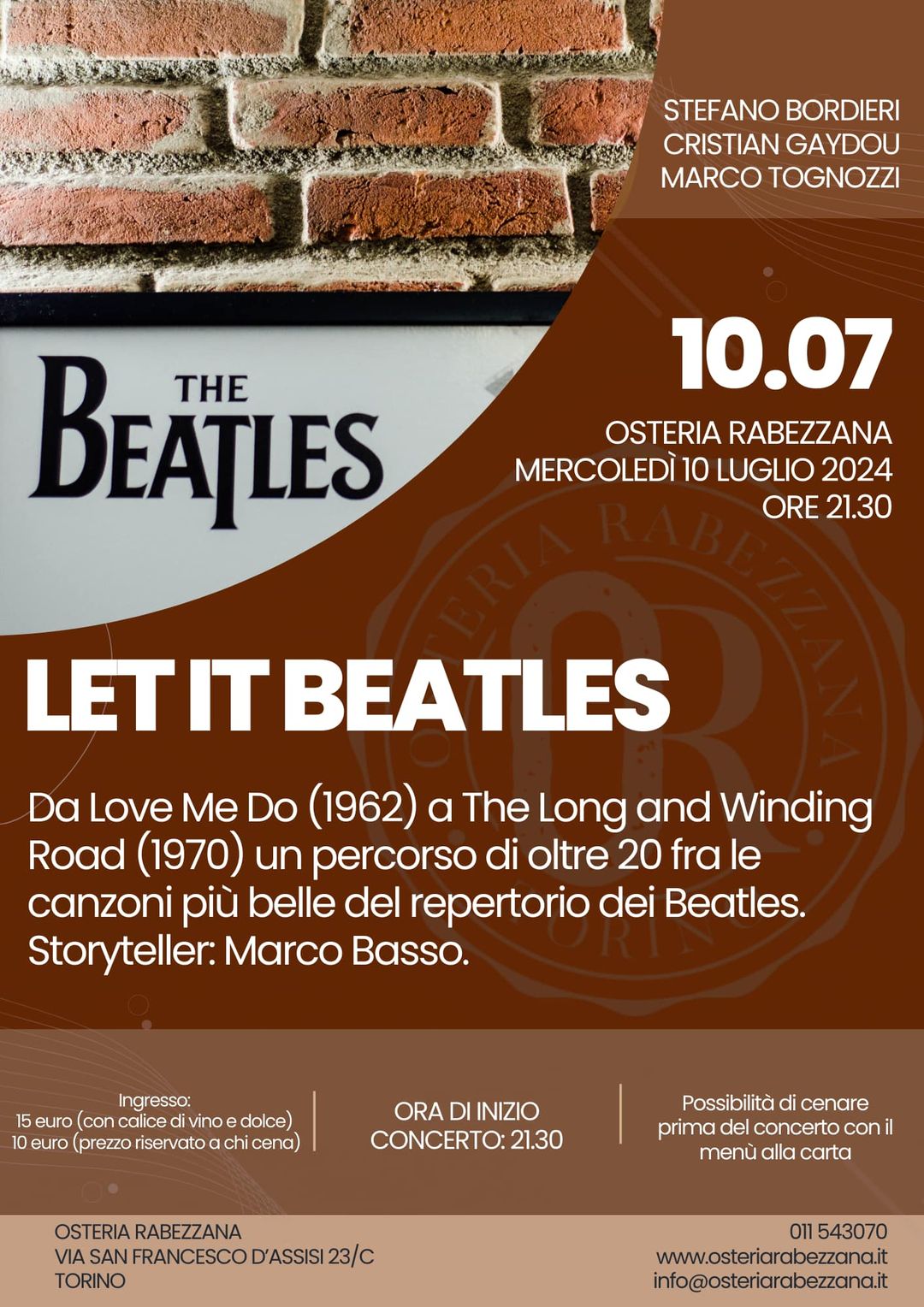 Mercoledì 10 luglio, ore 21.30
 
Let it Beatles
 
 
Da Love Me Do (1962) a The L…