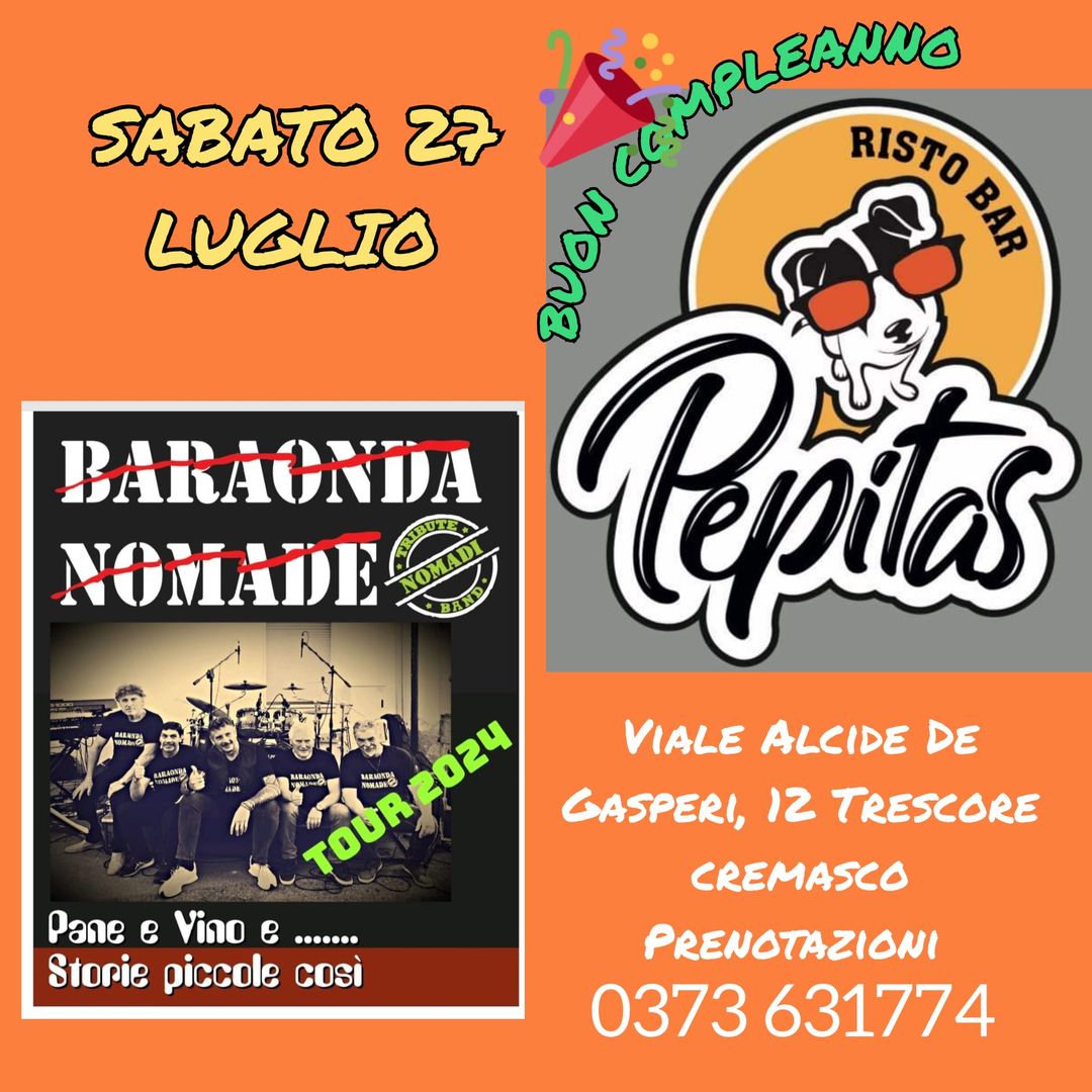 Vagabondi e Vagabonde,  vi aspettiamo sabato 27 luglio al Pepitas trescore ..
 P…