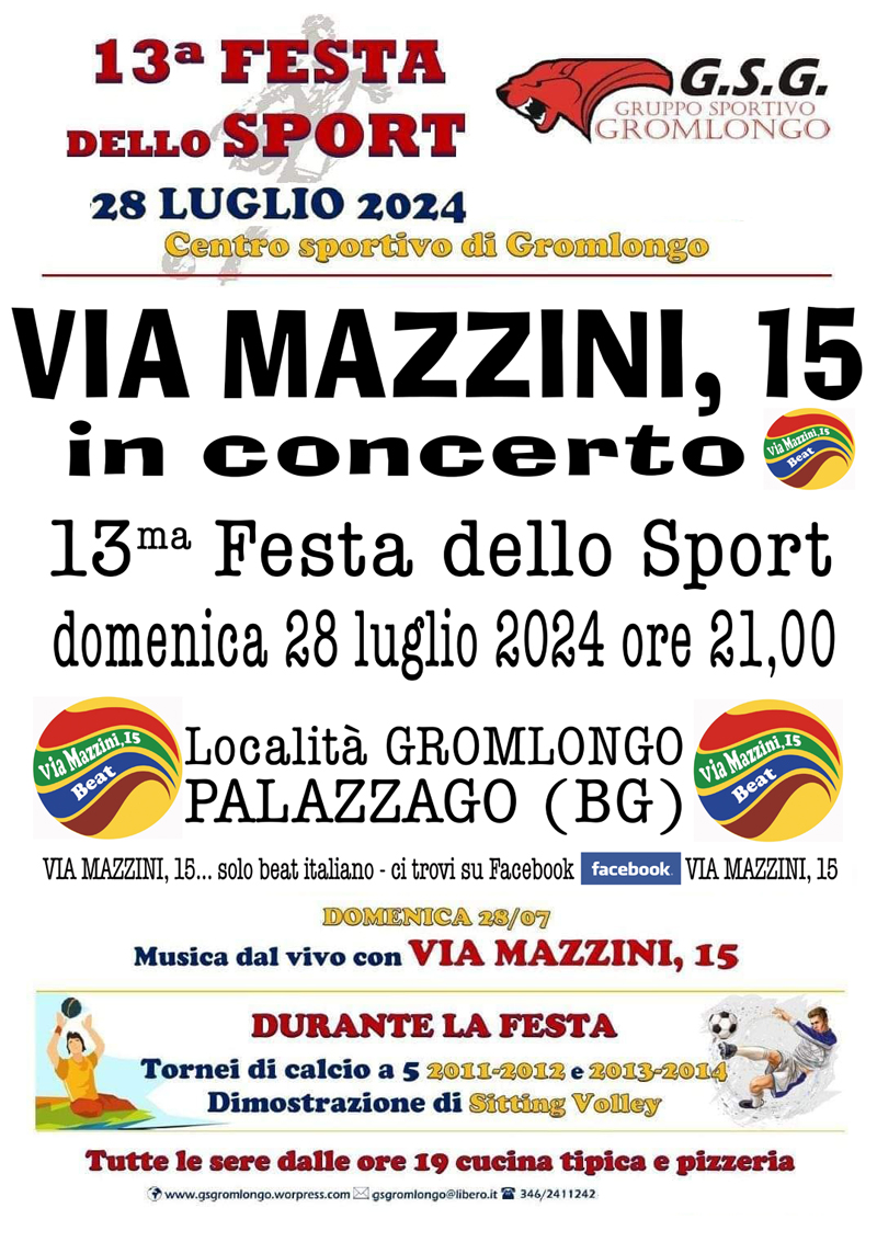 …”VIA MAZZINI, 15″ vi aspettiamo domani sera domenica 28 Luglio alla 13ma Fest…