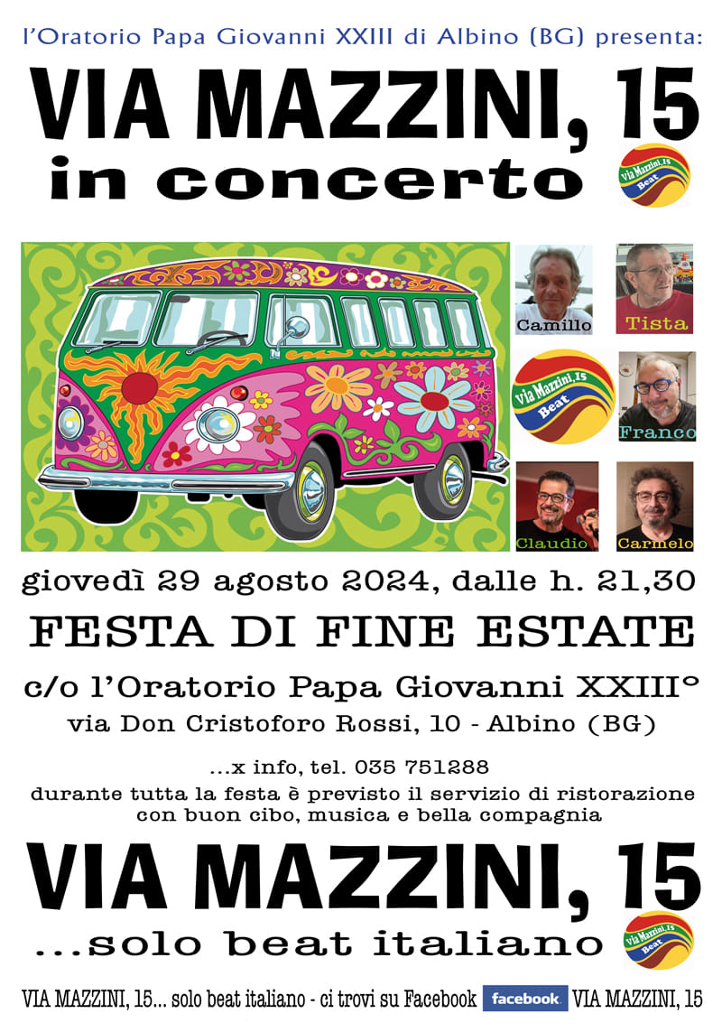 …vi aspettiamo numerosi, giovedì 29 agosto “Via Mazzini 15” Live @ Oratorio di…