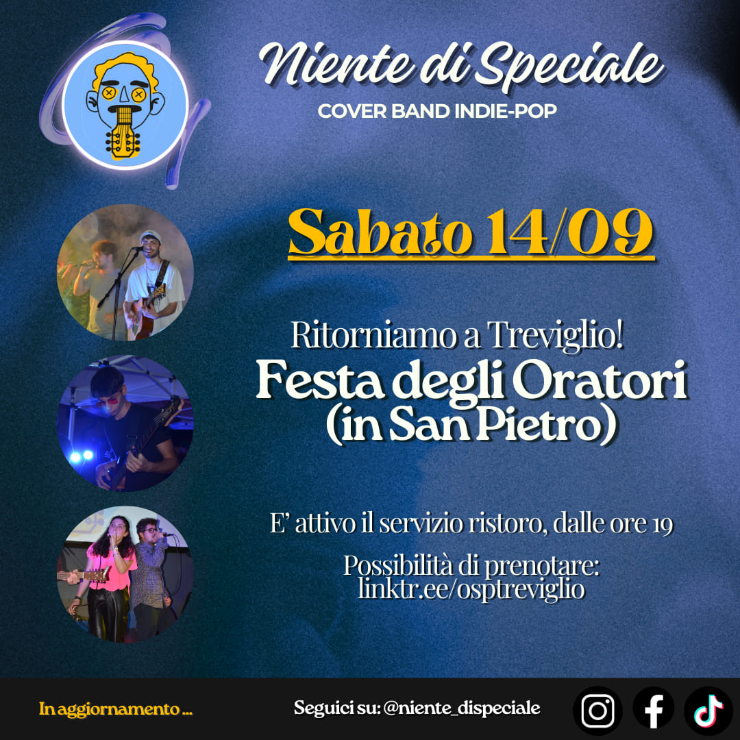 ECCO COSA FARE DOMANI SERA (SABATO 14.09) A TREVIGLIO

Domani sera torniamo a su…