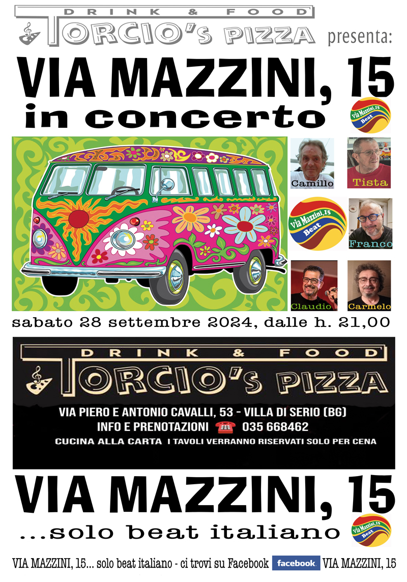 “Via Mazzini 15”, vi aspettiamo questa sera sabato 28 settembre al «Torcio’S Piz…