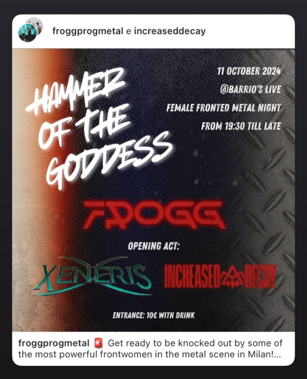 Domani sera (venerdì) al Barrio’s di Milano