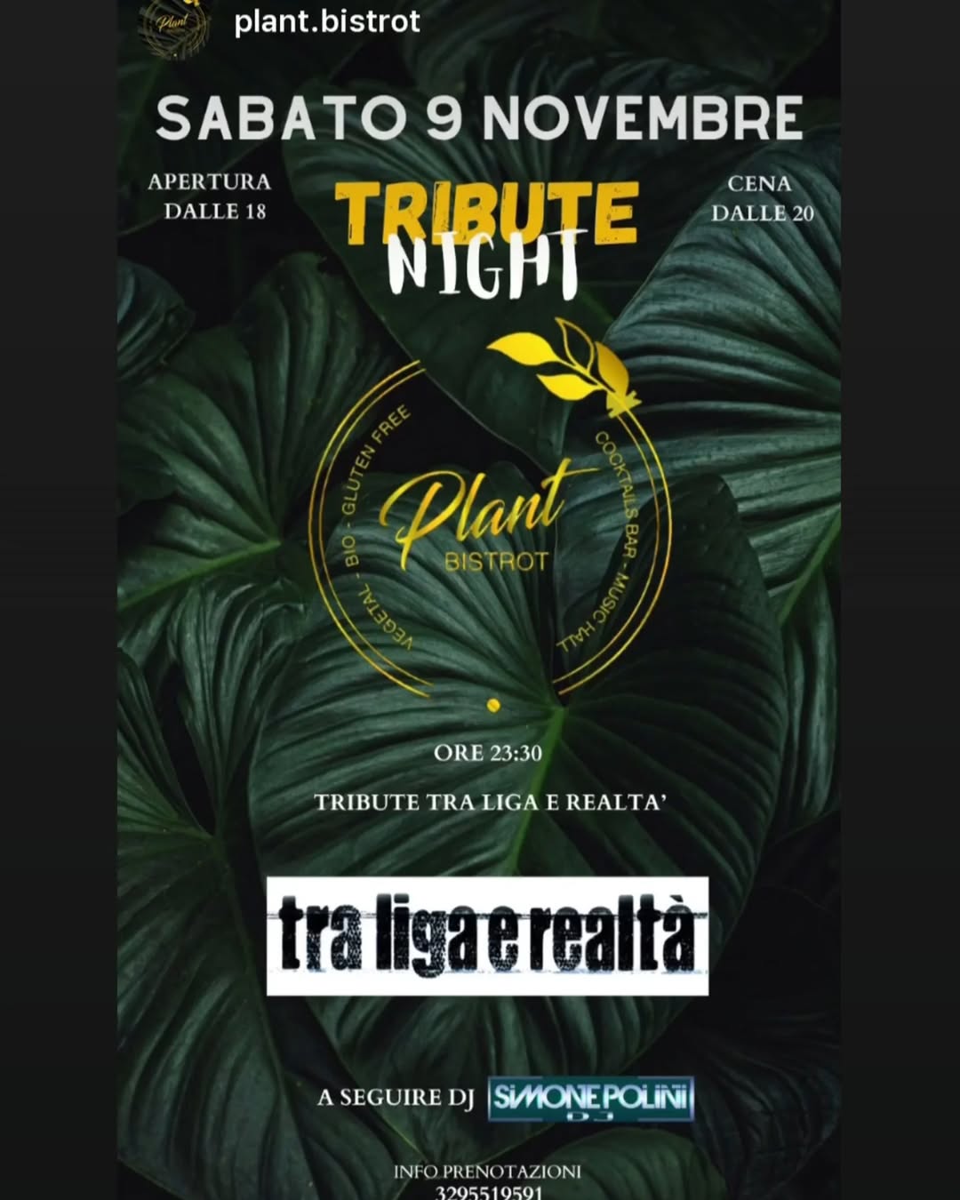 Sabato si ritorna finalmente al @plant.bistrot 
  Inizio live 23.30
  Prenotate…